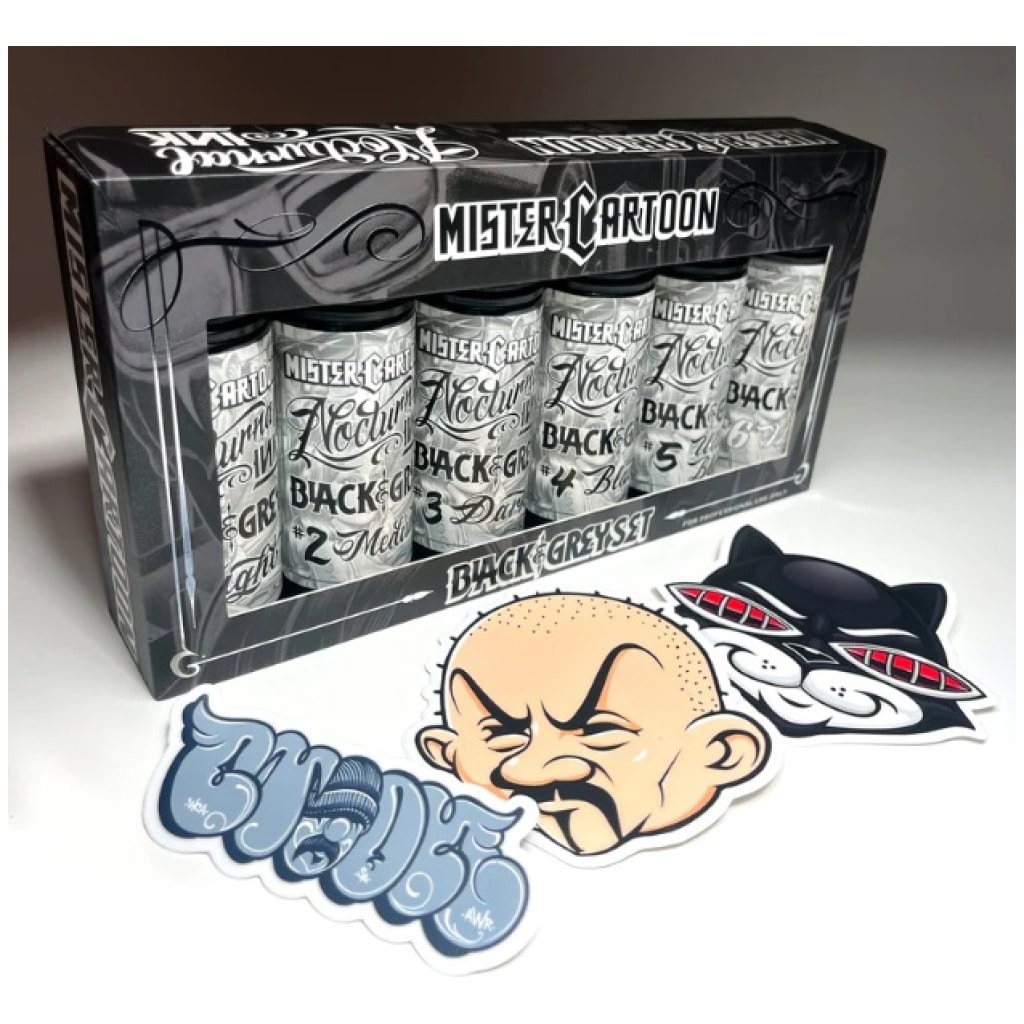 Bishop x Mister Cartoon Nocturnal Ink - Black & Grey 4oz Ink Set