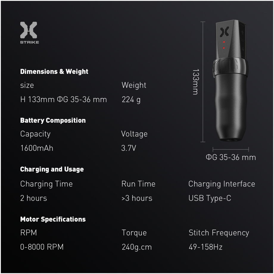 Solong & X-Strike Professional Wireless Rotary Tattoo Pen